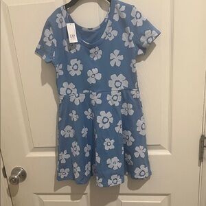 GAP Kids Sky Blue Dress with White Floral Design